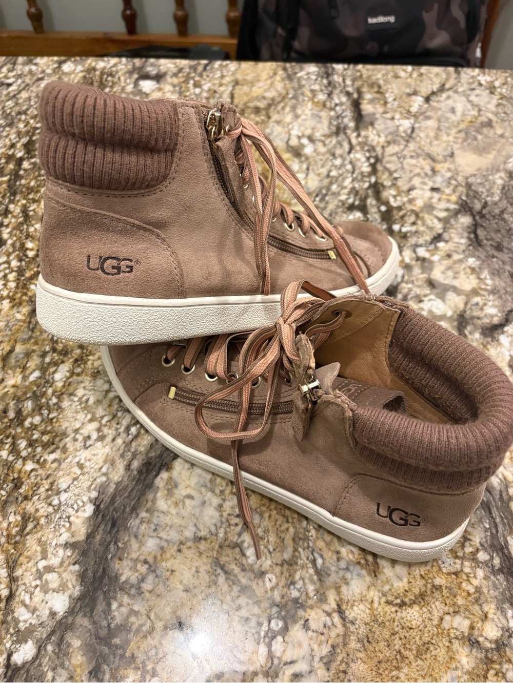 UGG Brown Suede High Top Sneakers Women’s 6 Side Zip Lace Up Casual Shoes